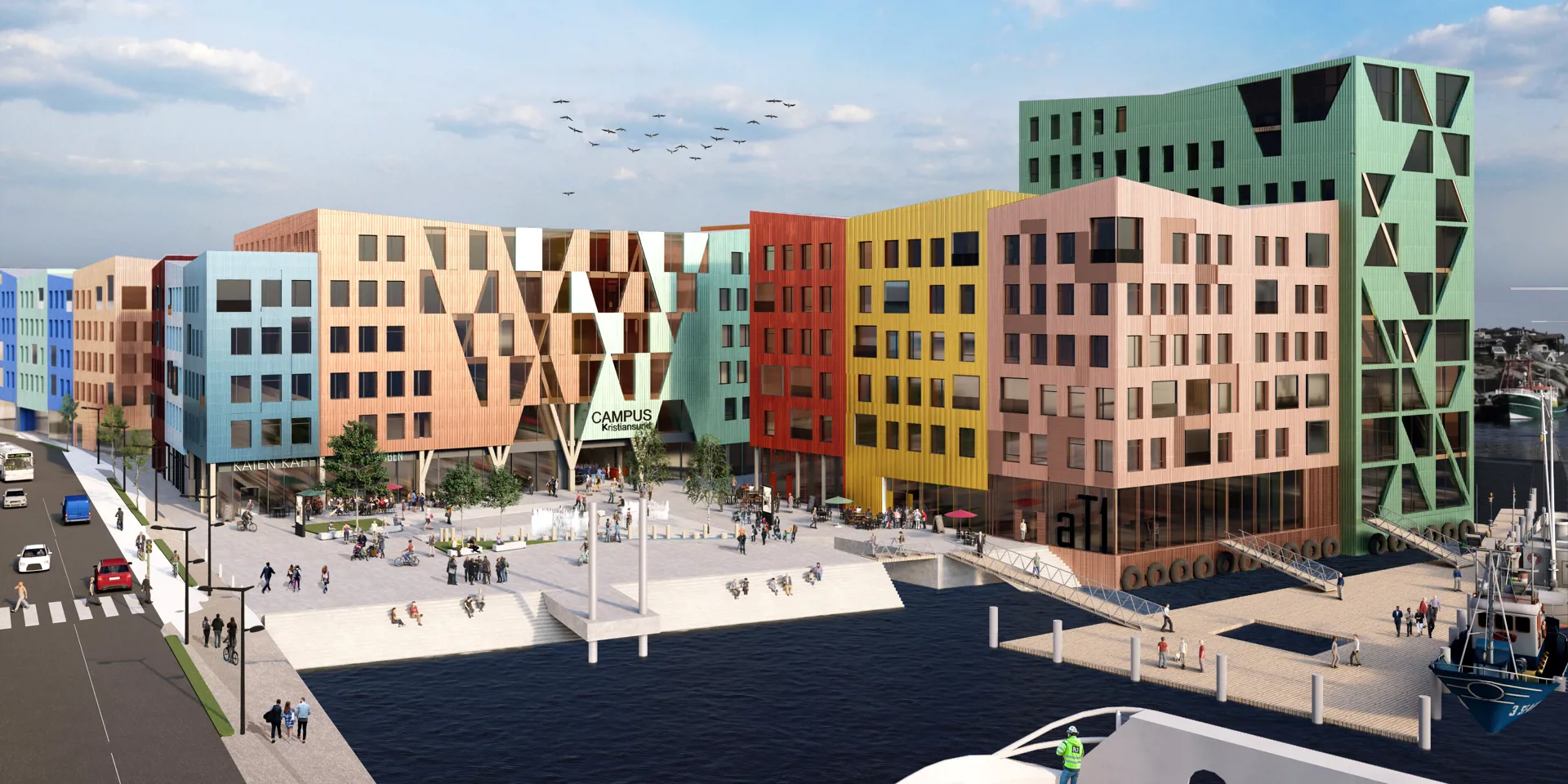 Illustrasjonsbilde av fargerike moderne bygg på Campus Kristiansund